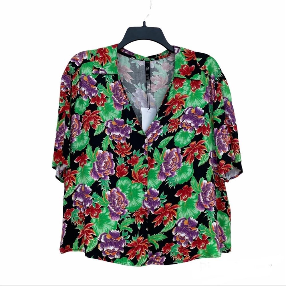 Zara trf floral button down top